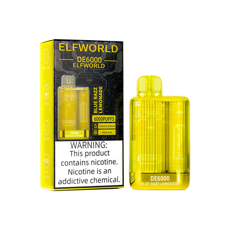 blue razz lemon ELFWORLD DE6000 ULTRA RECHARGEABLE DISPOSABLE VAPE POD DEVICE 6000 PUFFS
