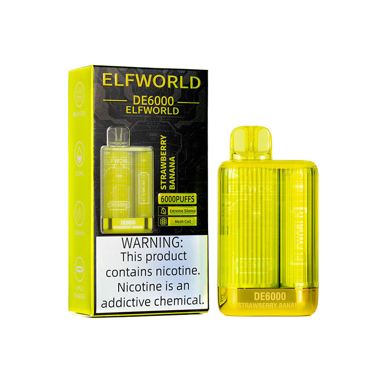 Strawberry banana ELFWORLD DE6000 ULTRA RECHARGEABLE DISPOSABLE VAPE POD DEVICE 6000 PUFFS