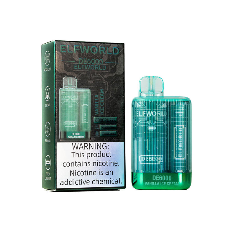 ELFWORLD DE6000 Disposable Vape Pod Device Rechargeable - VANILLA ICE chillzoneusa ELFWORLD DE6000 Disposable Vape Pod Device Rechargeable - VANILLA ICE chillzoneusa