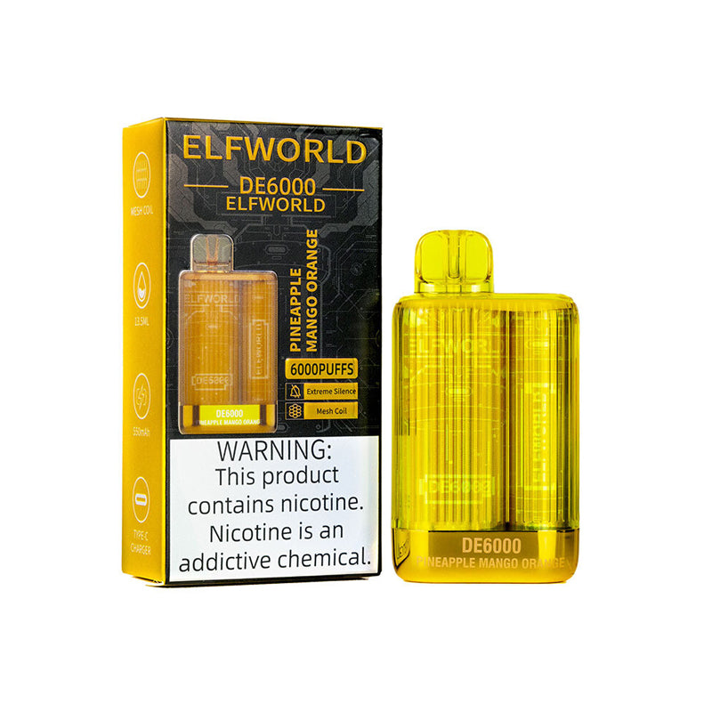 Pineapple mango ELFWORLD DE6000 ULTRA RECHARGEABLE DISPOSABLE VAPE POD DEVICE 6000 PUFFS