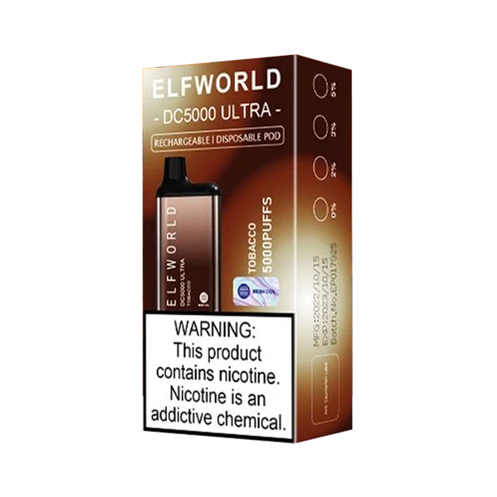 ELFWORLD DC5000 Ultra Disposable Vape Pod Device Rechargeable - TOBACC ...