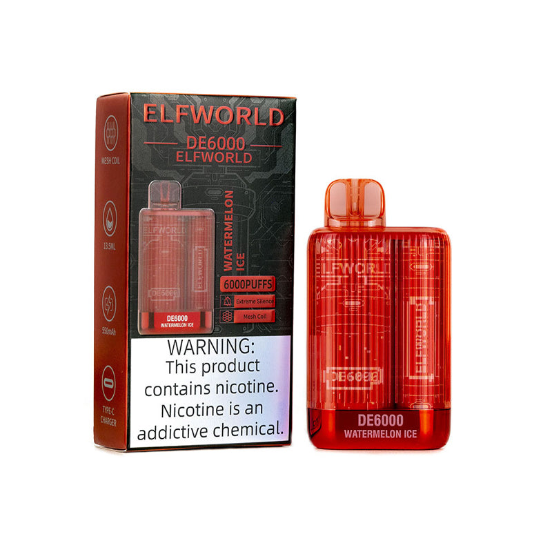 Watermelon ice ELFWORLD DE6000 ULTRA RECHARGEABLE DISPOSABLE VAPE POD DEVICE 6000 PUFFS