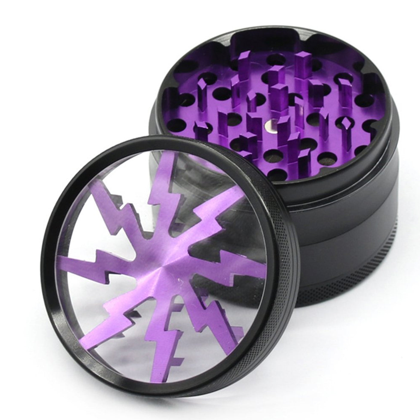 Metal Spice Herb Grinder 4 Layers Clear Top Lightning Herb Mill and Spice Tools Purple