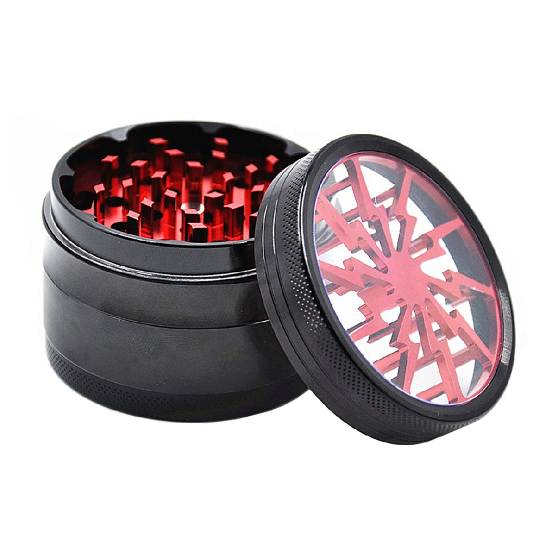 Metal Spice Herb Grinder 4 Layers Clear Top Lightning Herb Mill and Spice Tools Red