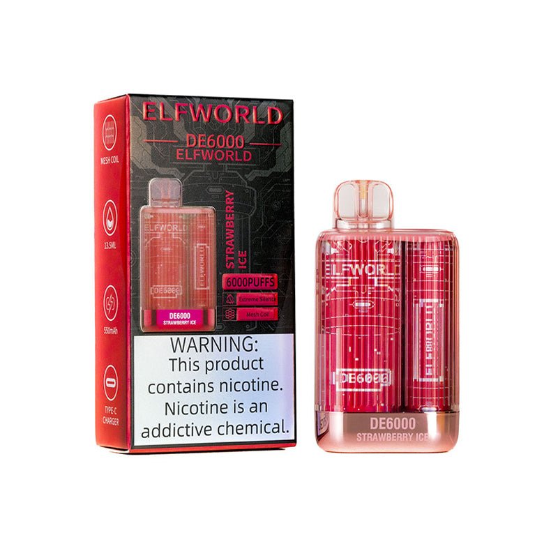 ELFWORLD DE6000 Disposable Vape Pod Device Rechargeable - STRAWBERRY ICE