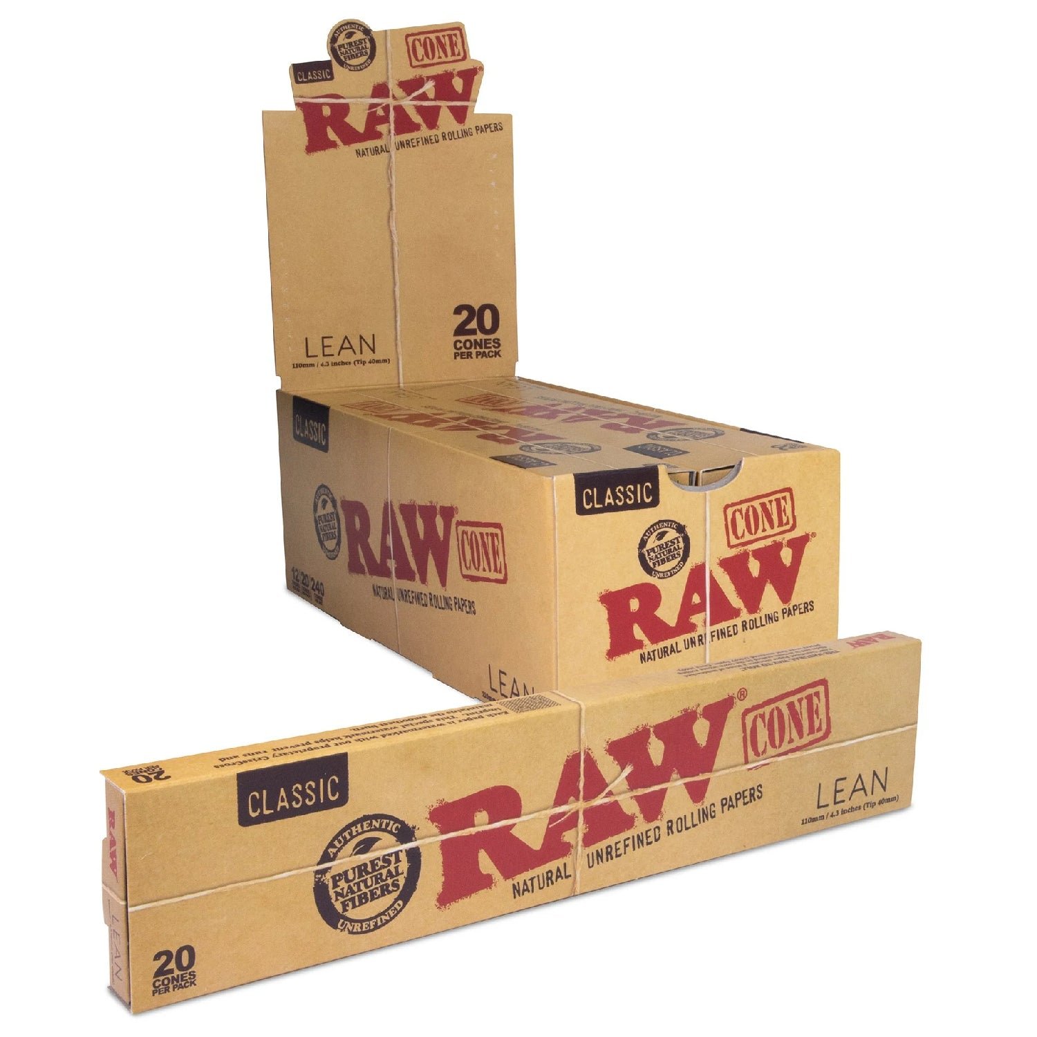 Raw Classic Lean Cones Natural Unrefined Rolling Paper 20 Per Pack - Image 2